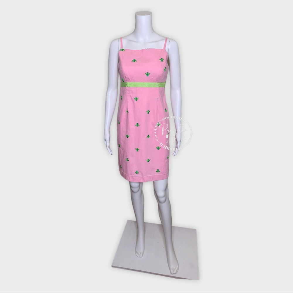 Lilly Pulitzer Pink High Neck Dress Green Bees - Picture 7 of 16